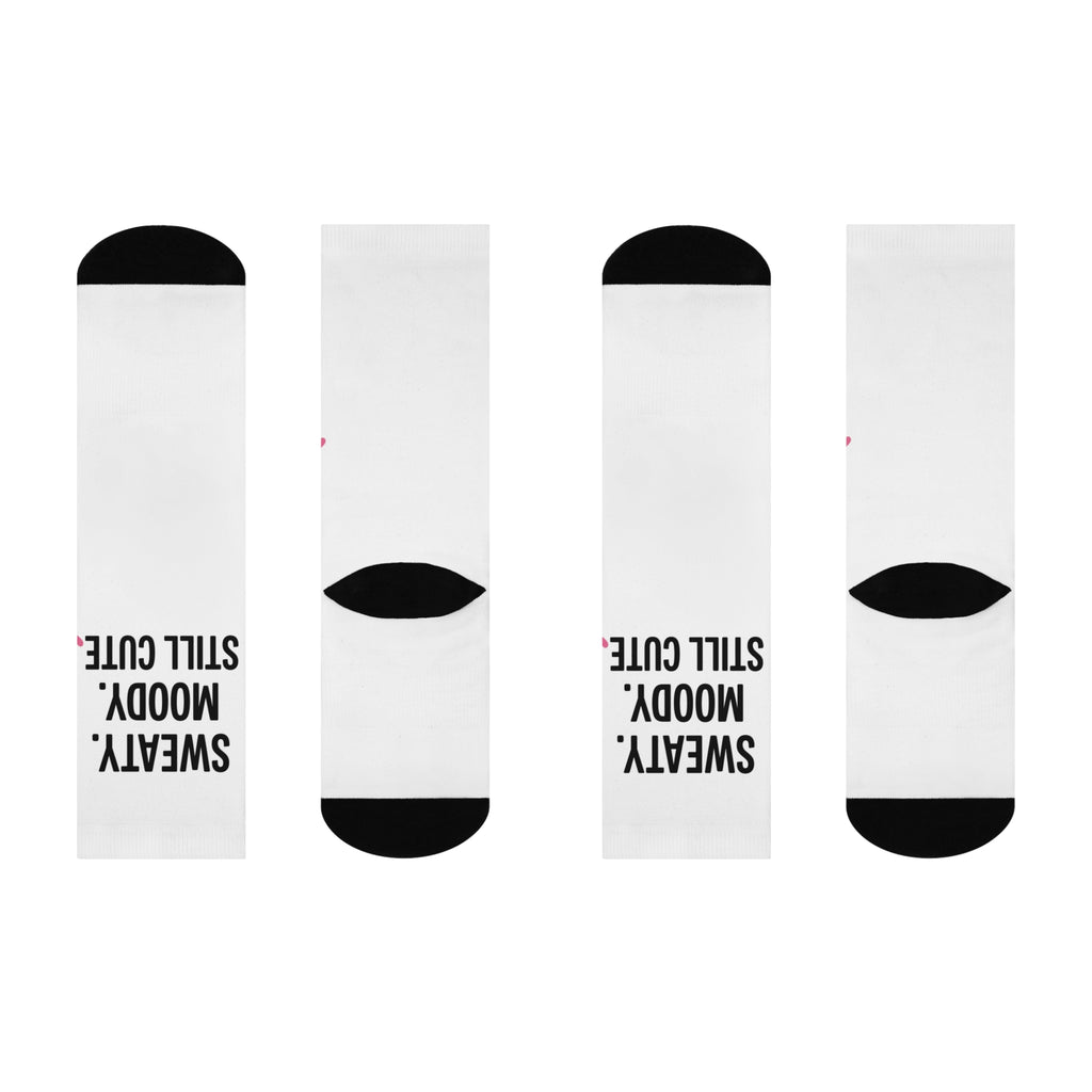 Cushioned Crew Socks — "Sweaty. Moody. Still Cute." Funny Athletic Crew Socks