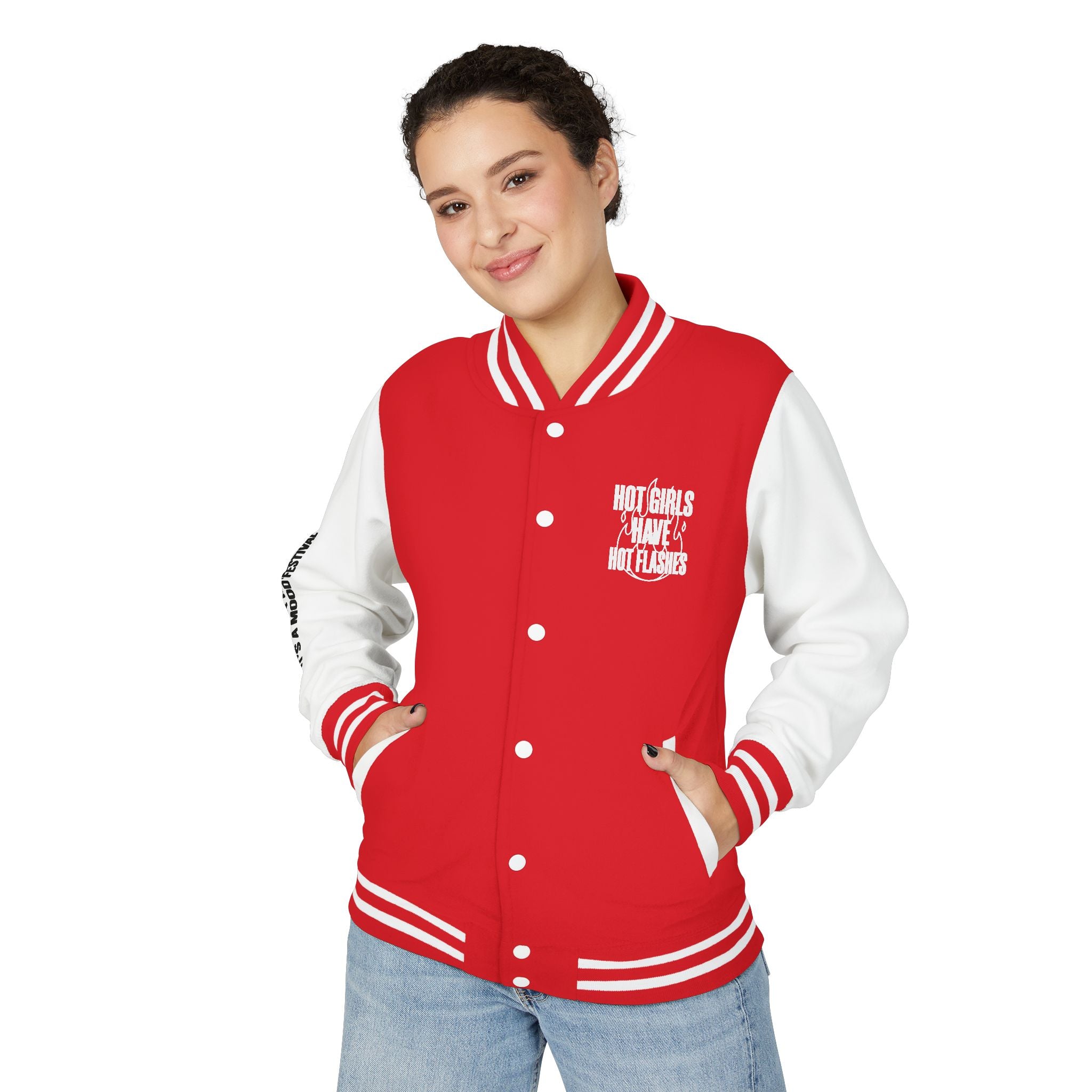 Letterman Jacket - Red & White Varsity Jacket with 'It's A Love Thing' Sleeve Text